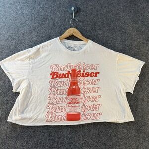 Budweiser Beer Graphic Crop Boxy T Shirt White Red Women's XL Retro